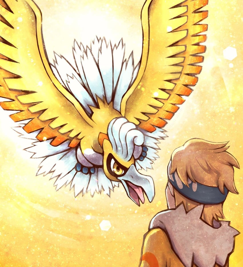 ho-oh and morty (pokemon and 1 more) drawn by hanasaki_(1470267)