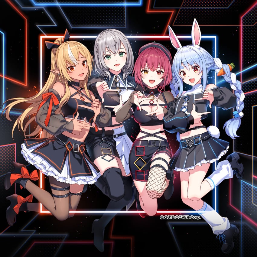 houshou marine, usada pekora, shirogane noel, and shiranui flare (hololive) drawn by nardack