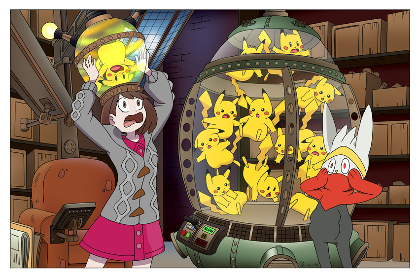 pikachu, gloria, and raboot (pokemon and 2 more) drawn by shoxxe and the-sakura-samurai