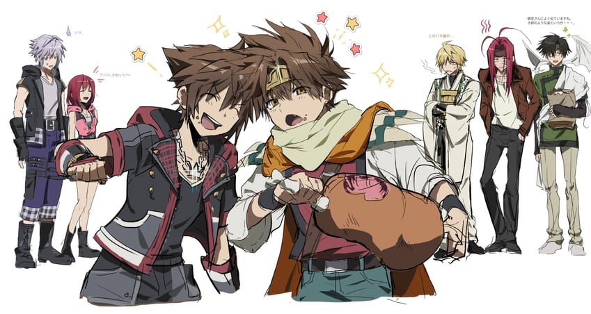 sora, kairi, riku, son goku, genjou sanzou, and 2 more (kingdom hearts and 1 more) drawn by kh_sohot