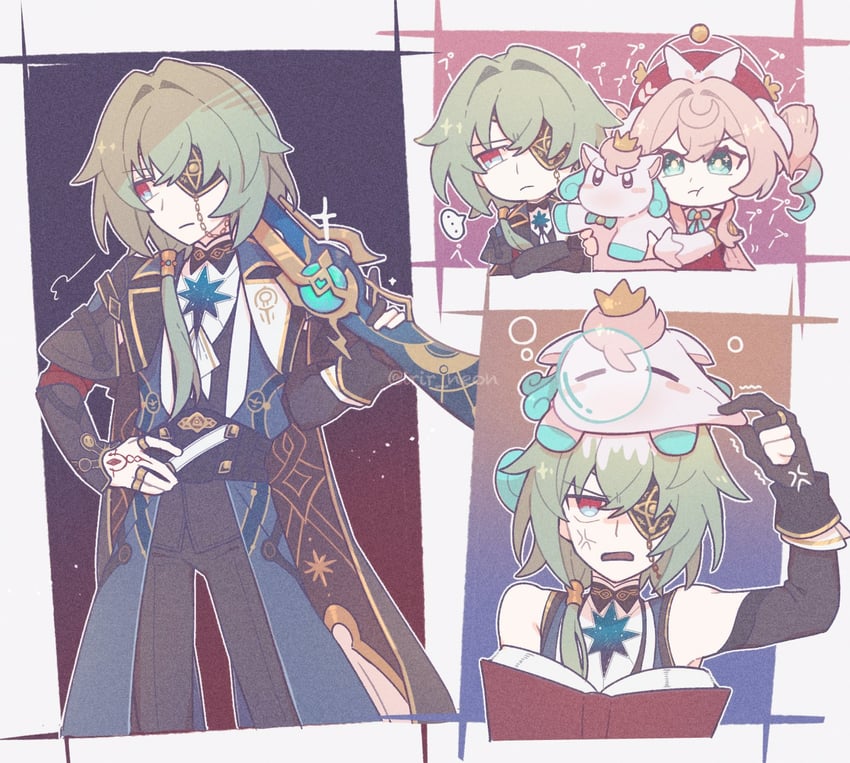 anaxa, hyacine, and little ica (honkai and 1 more) drawn by neon_(irir_neon)