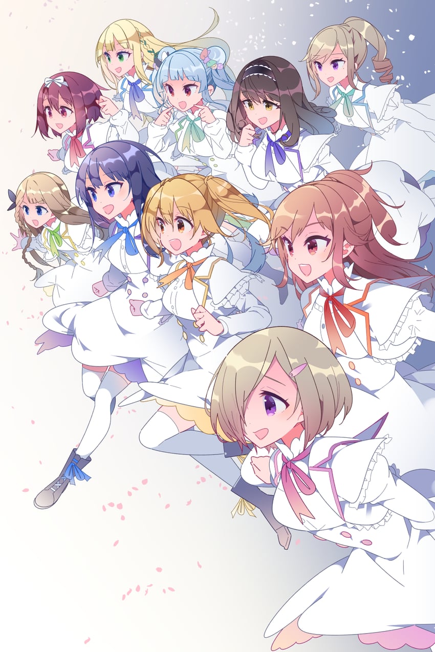 nagase kotono, kawasaki sakura, hyodou shizuku, narumiya suzu, ichinose rei, and 5 more (idoly pride) drawn by haruse_hiroki