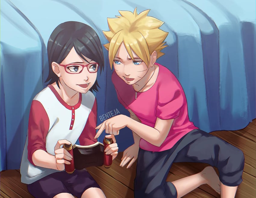 uchiha sarada and uzumaki boruto (naruto and 1 more) drawn by benteja