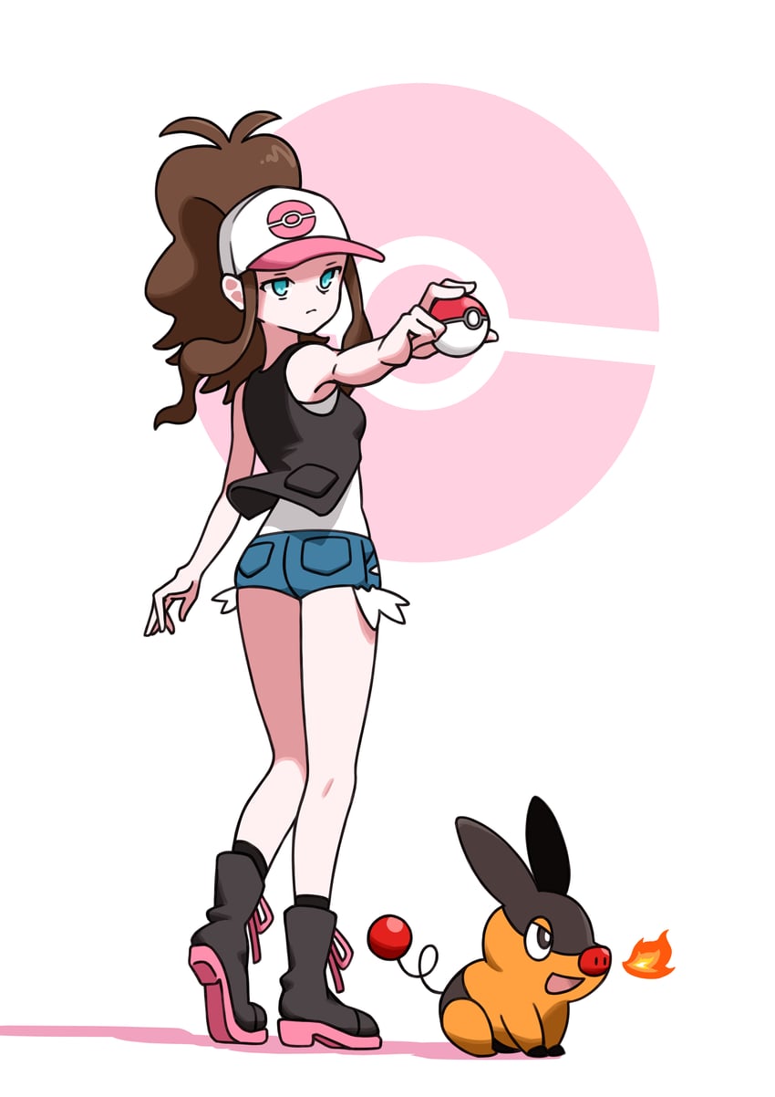 hilda and tepig (pokemon and 1 more) drawn by enzan_(midori_t0905)