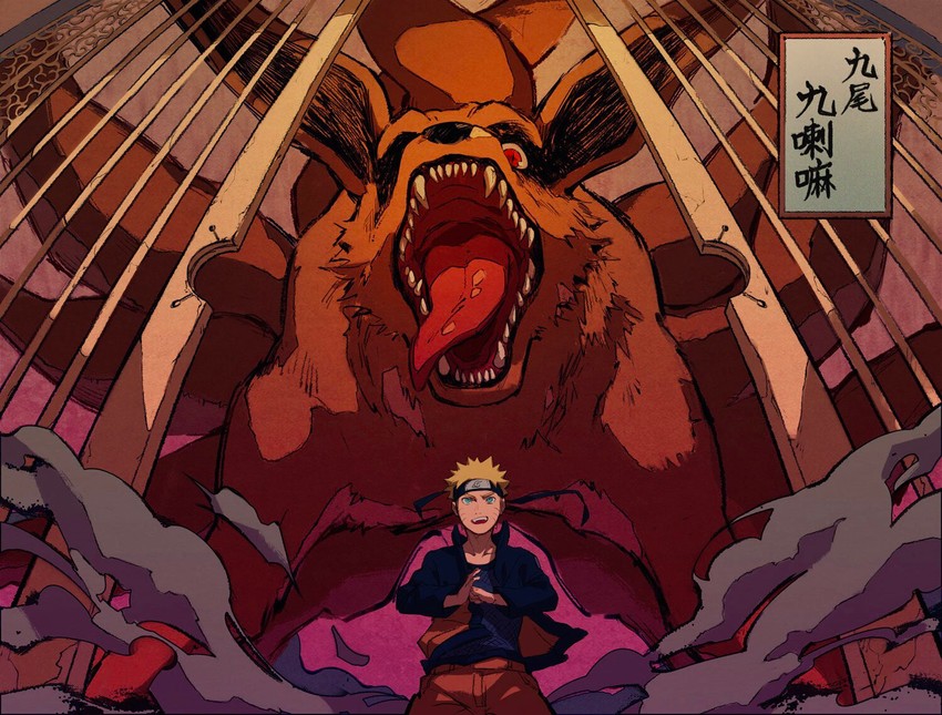 uzumaki naruto and kurama (naruto and 1 more) drawn by 006_wa