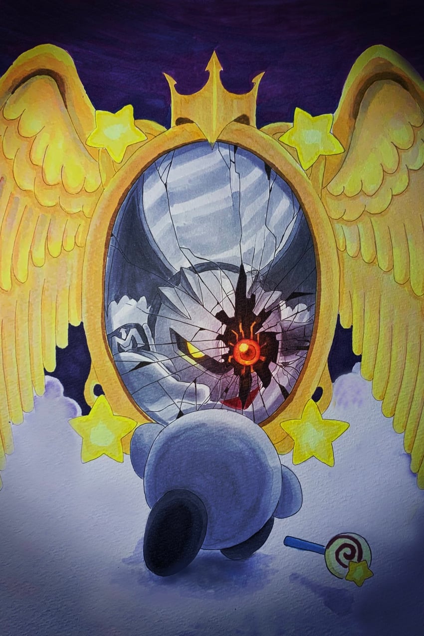 dark meta knight, shadow kirby, and dark mind (kirby and 1 more) drawn by omanju