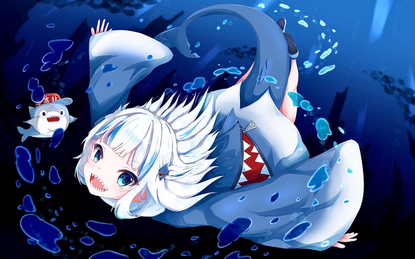 gawr gura and bloop (hololive and 1 more) drawn by kayakusa_cafu