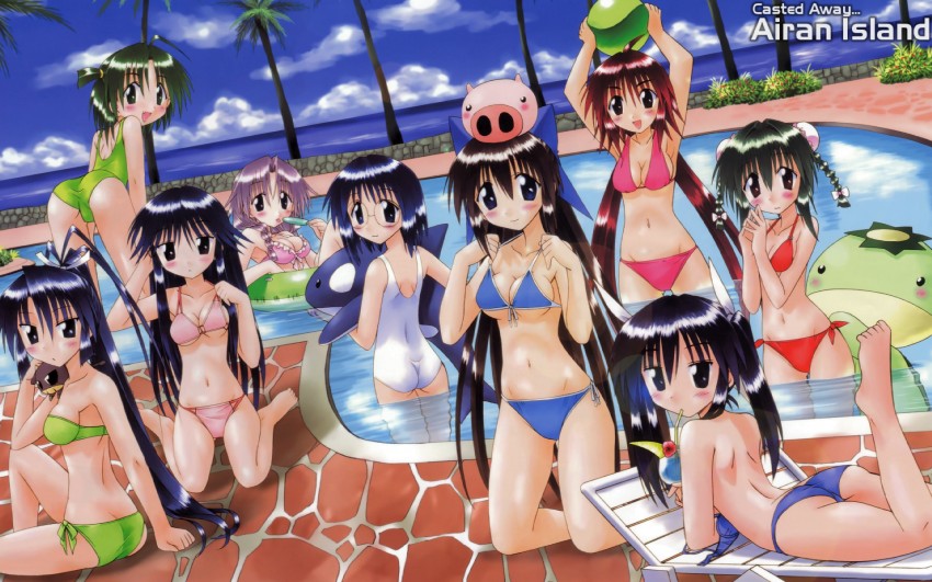 suzu, ayane, machi, tonkatsu, rin, and 7 more (nagasarete airantou) drawn by fujishiro_takeshi