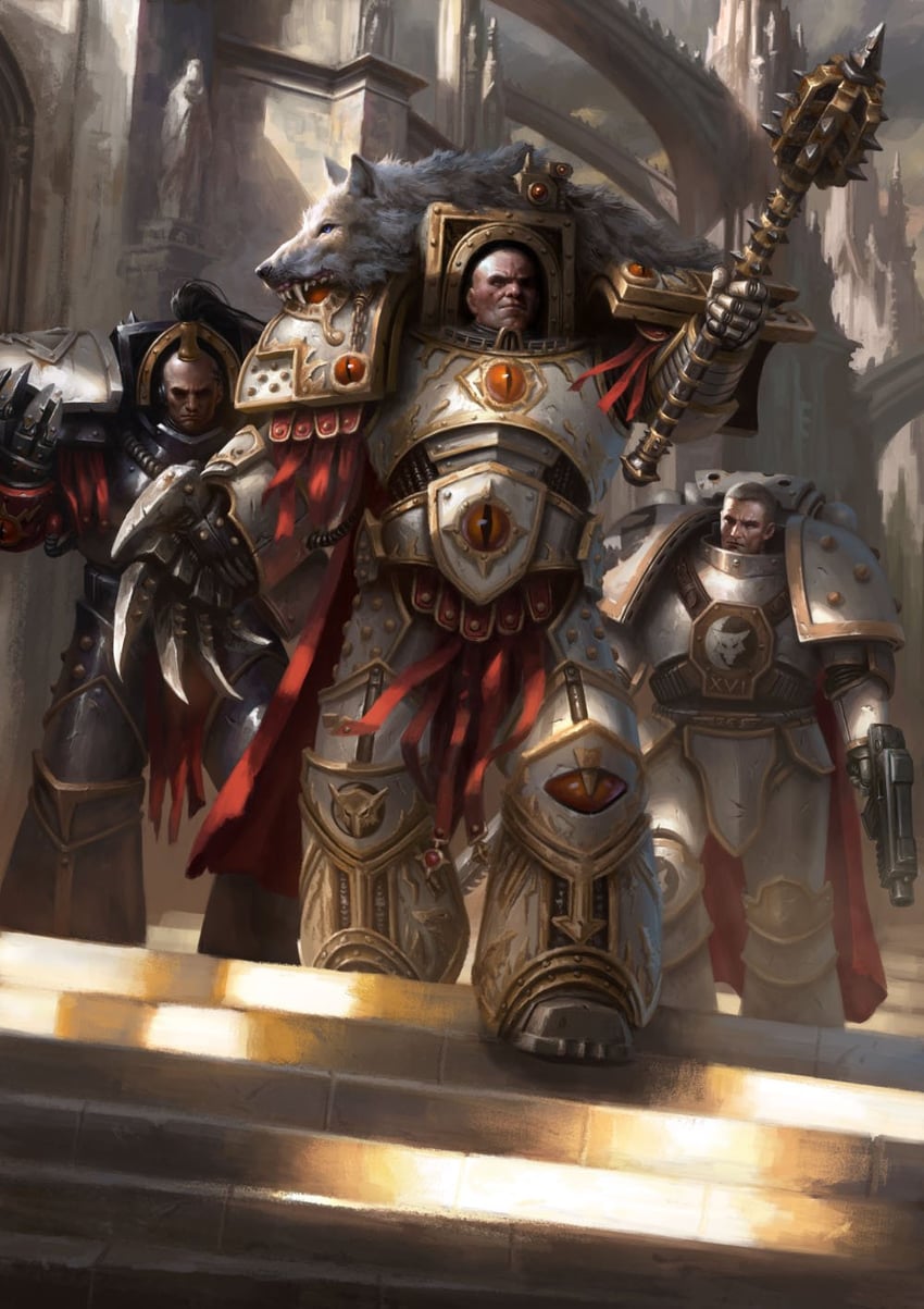 adeptus astartes, horus lupercal, garviel loken, and ezekyle abaddon (warhammer 40k) drawn by daarkenart