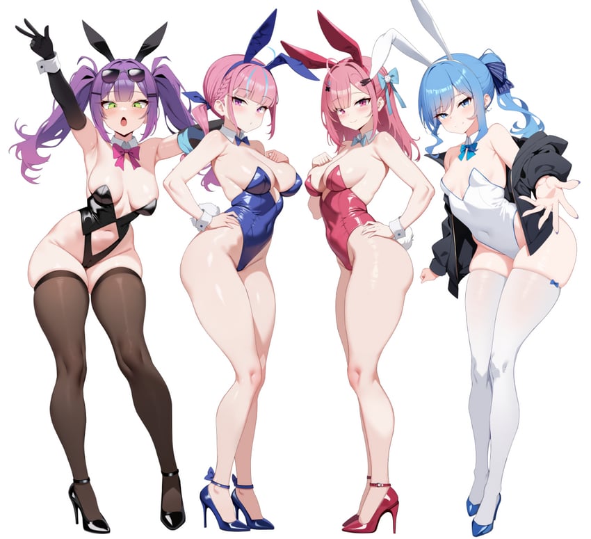 hoshimachi suisei, minato aqua, tokoyami towa, and yuuki sakuna (hololive and 1 more) drawn by yinori
