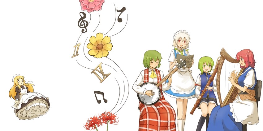 izayoi sakuya, kazami yuuka, shiki eiki, onozuka komachi, and fairy maid (touhou and 1 more) drawn by shibasaki_shouji