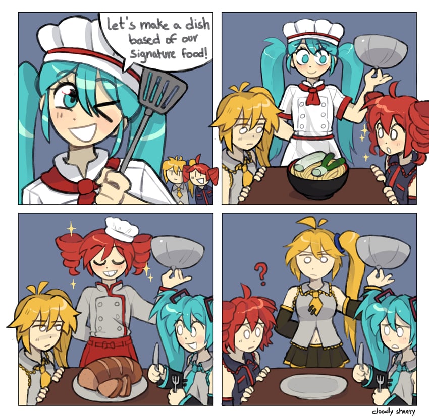 hatsune miku, kasane teto, and akita neru (vocaloid and 4 more) drawn by mitsuko_tan