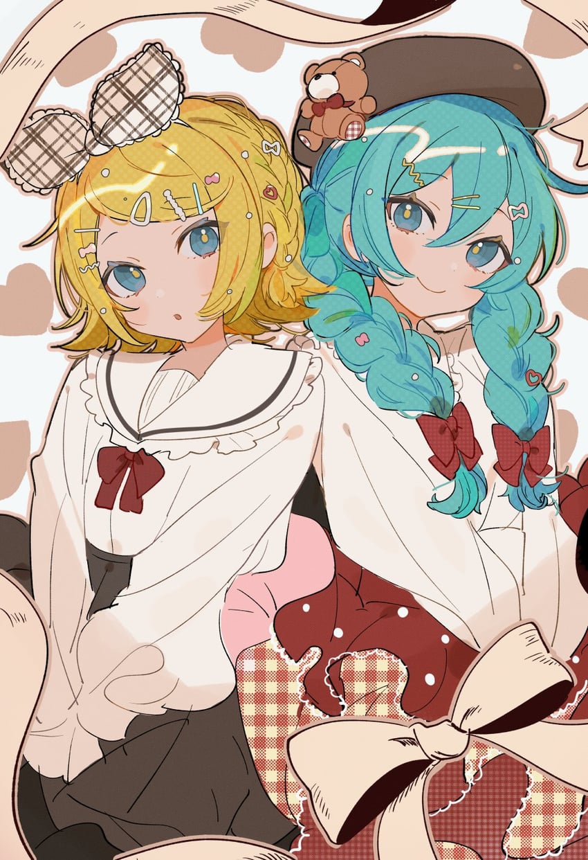 hatsune miku and kagamine rin (vocaloid) drawn by hassan_(sink916)