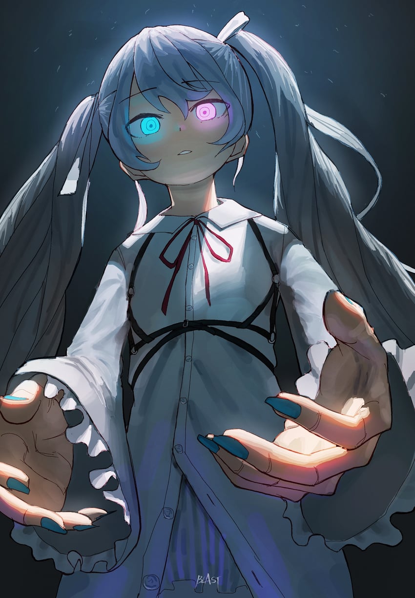hatsune miku and 25-ji miku (vocaloid and 1 more) drawn by blast-7