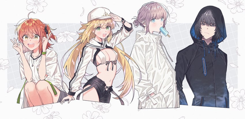 artoria pendragon, fujimaru ritsuka, artoria caster, and oberon (fate and 1 more) drawn by wani_(mezo)