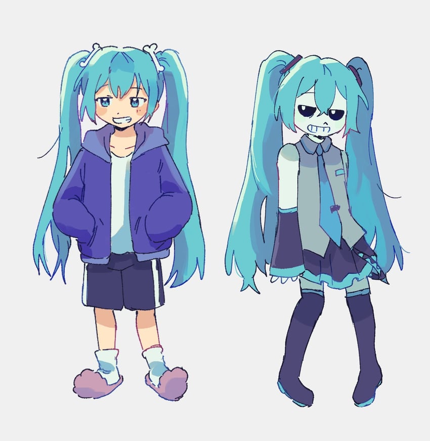 hatsune miku and sans (vocaloid and 1 more) drawn by kira_(marshukitty)