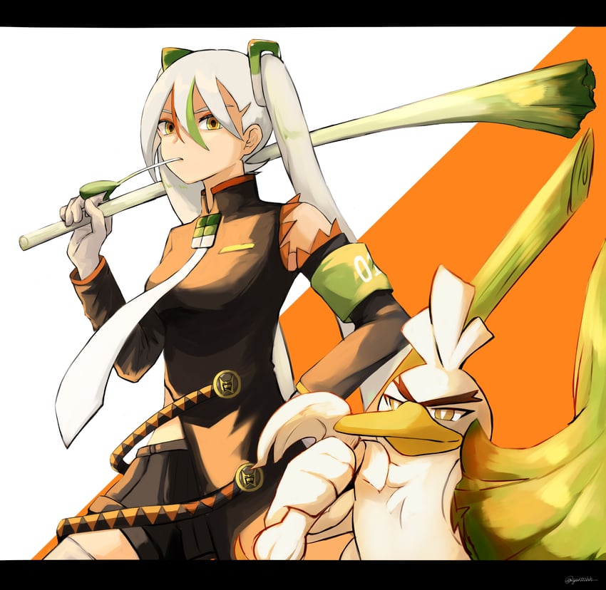 hatsune miku, sirfetch'd, and fighting miku (pokemon and 2 more) drawn by yuu_(yuu777hh)