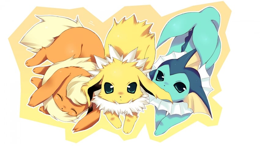 vaporeon, flareon, and jolteon (pokemon) drawn by lorettajy