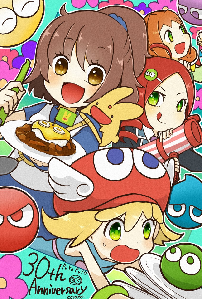 arle nadja, puyo, carbuncle, amitie, andou ringo, and 1 more (puyopuyo) drawn by bambi-pix