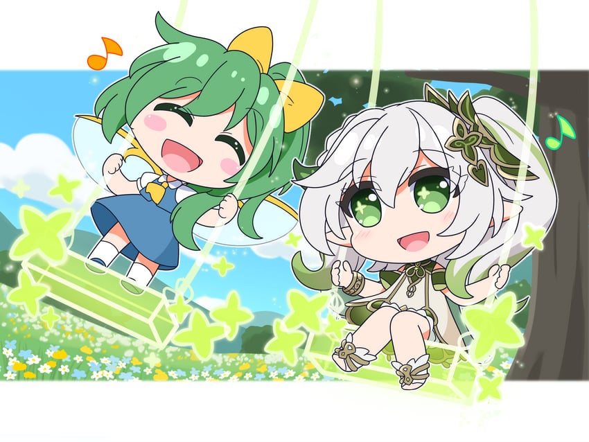 nahida and daiyousei (touhou and 1 more) drawn by rizleting