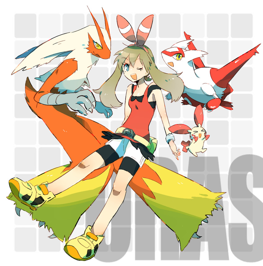 may, latias, blaziken, and minun (pokemon and 1 more) drawn by nashimo_(millicide)