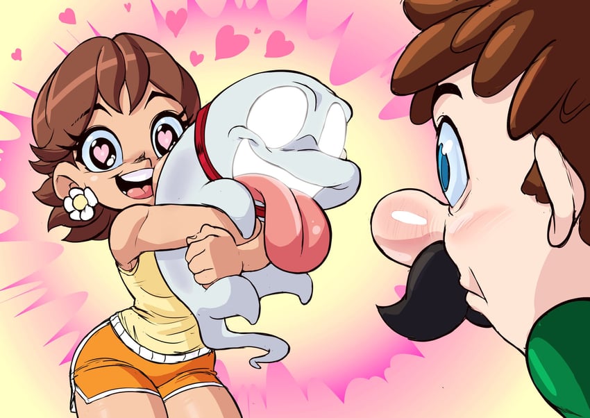 luigi, princess daisy, and polterpup (mario and 1 more) drawn by teevo