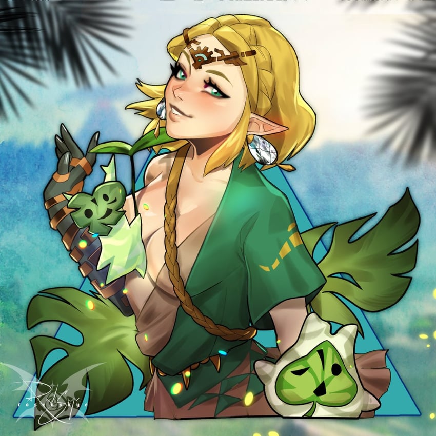link, princess zelda, and korok (the legend of zelda and 1 more) drawn by christine_spiegel