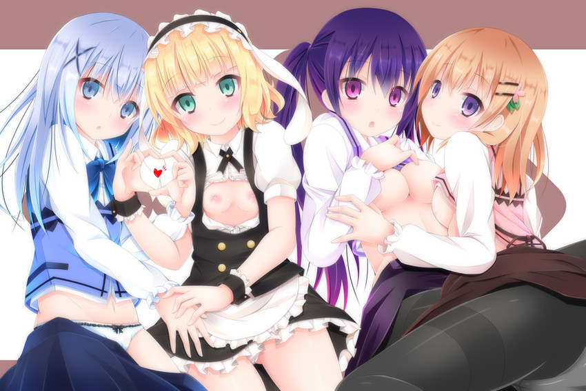 kafuu chino, hoto cocoa, kirima syaro, and tedeza rize (gochuumon wa usagi desu ka?) drawn by narumi_yuu_(imitmoon)