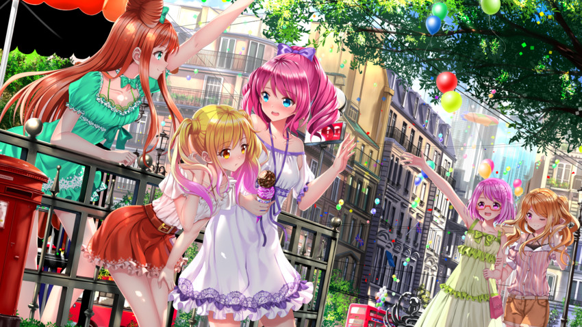 nijino yume, sakuraba rola, saotome ako, kasumi mahiru, and nanakura koharu (aikatsu! and 1 more) drawn by swordsouls