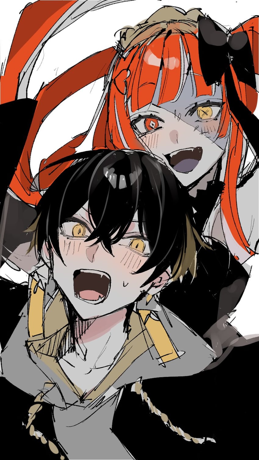 kureiji ollie and yatogami fuma (hololive and 2 more) drawn by sakusya2honda