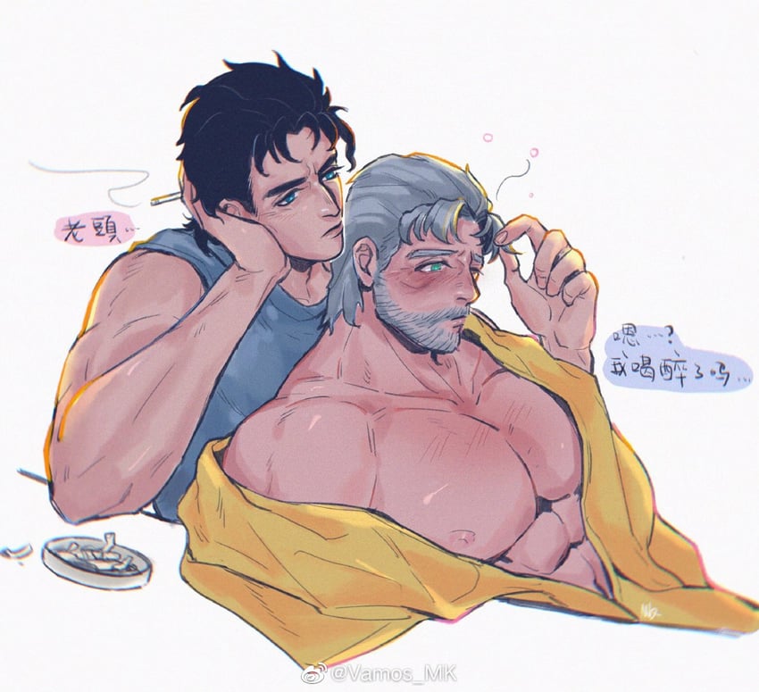 joseph joestar and kujo jotaro (jojo no kimyou na bouken and 1 more) drawn by vamos_mk