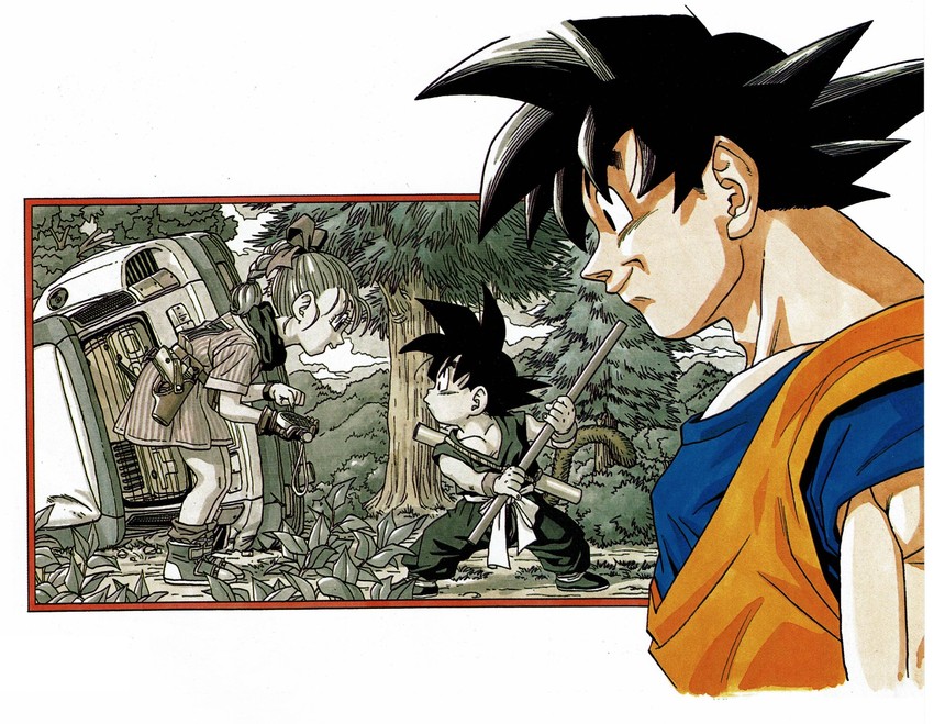 son goku and bulma (dragon ball and 1 more) drawn by toriyama_akira