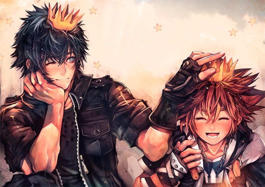 sora and noctis lucis caelum (final fantasy and 2 more) drawn by kvover_(applebloom)