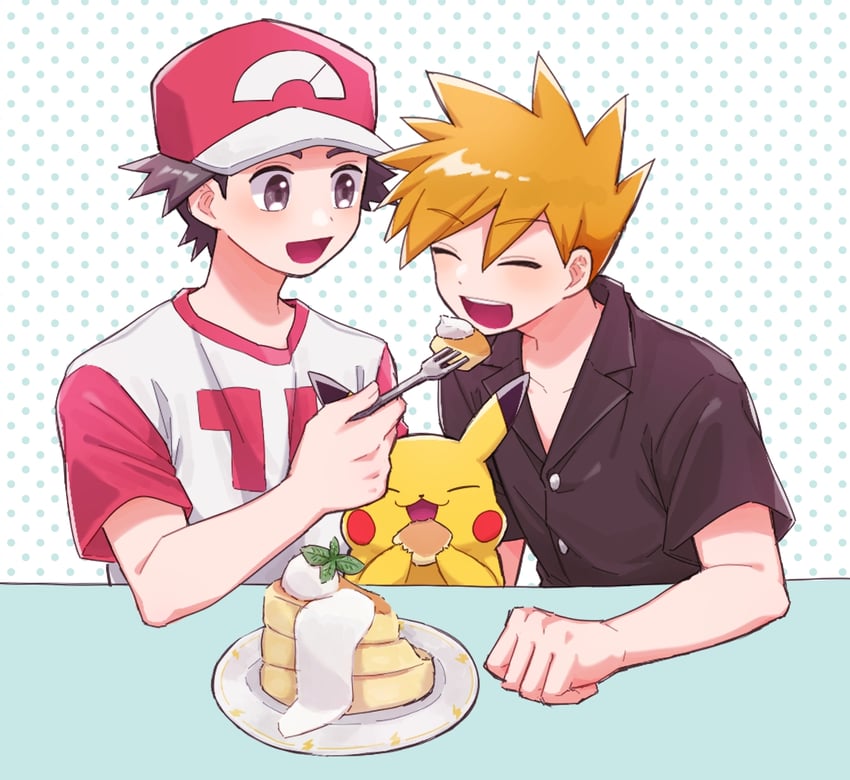 red and blue oak (pokemon and 2 more) drawn by mochi_(mocchi_p_2m)