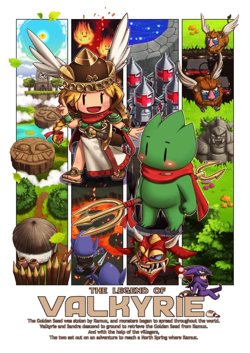 valkyrie, krino sandra, and sabine (valkyrie no densetsu) drawn by kainan