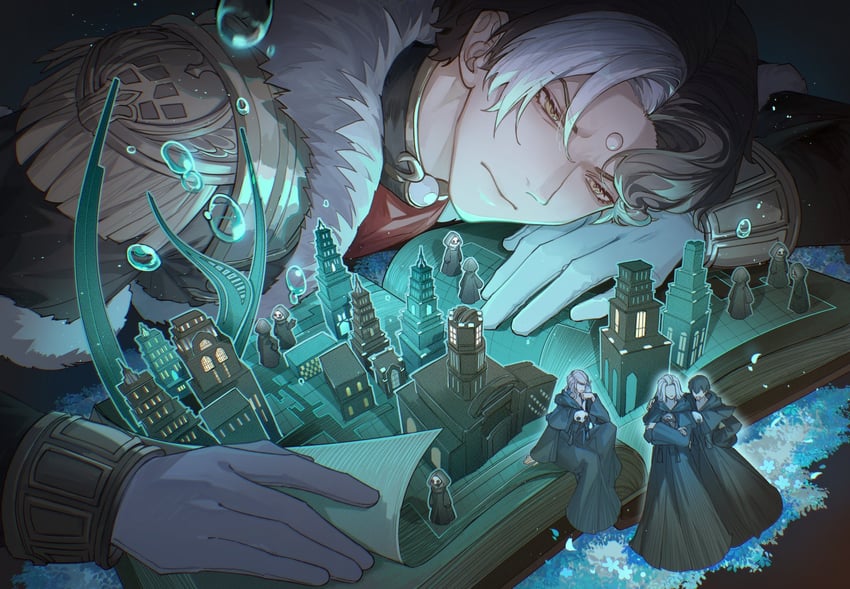 emet-selch, hythlodaeus, hermes, azem, and amaurotine (final fantasy and 1 more) drawn by kotatsu_kaya