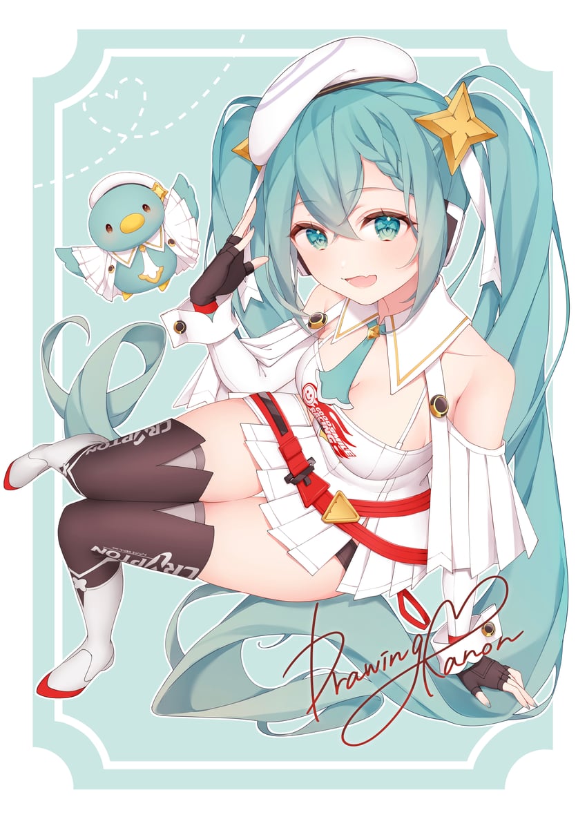 hatsune miku and racing miku (vocaloid and 1 more) drawn by drawing_kanon