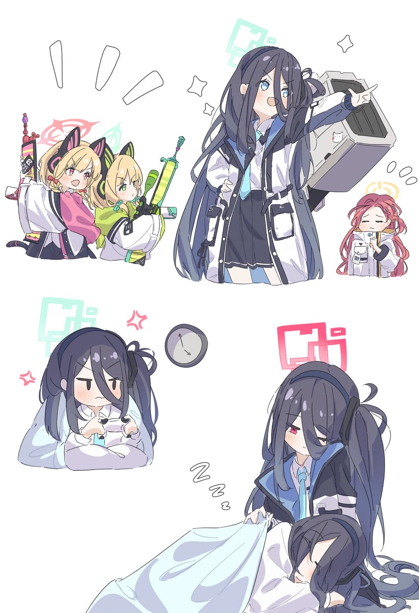 aris, momoi, midori, yuzu, and kei (blue archive) drawn by rizuaki