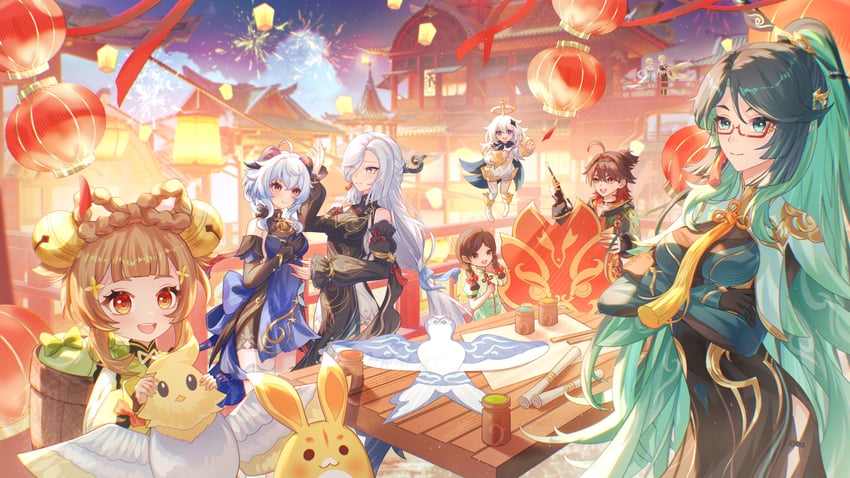 ganyu, lumine, aether, paimon, xianyun, and 5 more (genshin impact) drawn by aqinorz