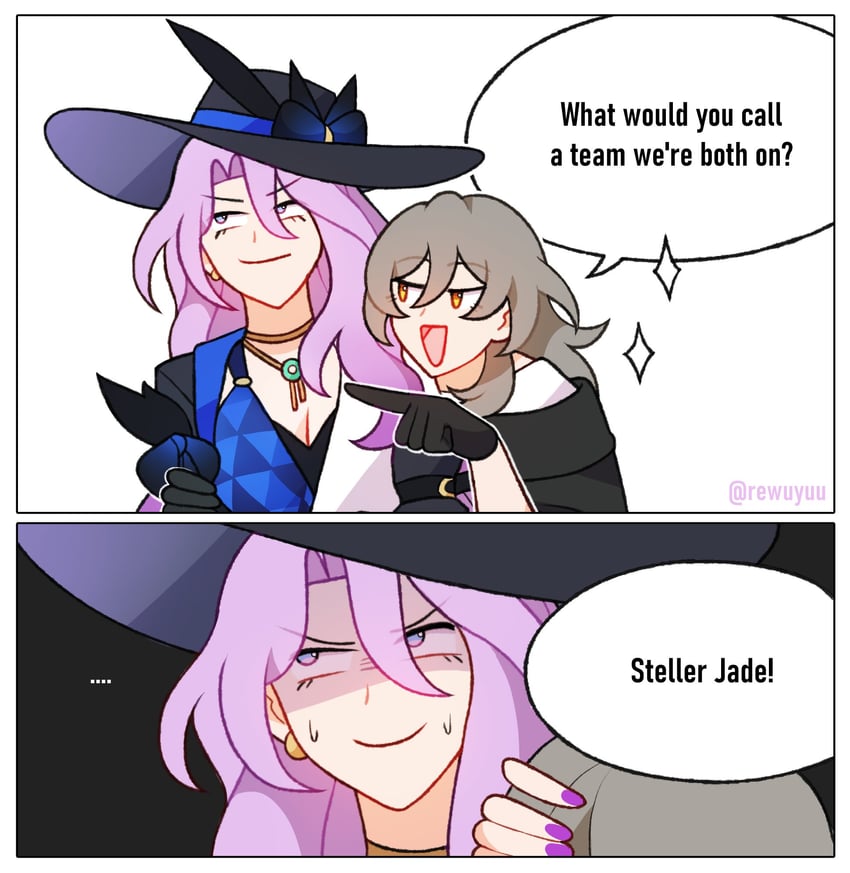 trailblazer, stelle, and jade (honkai and 1 more) drawn by rewuyuu