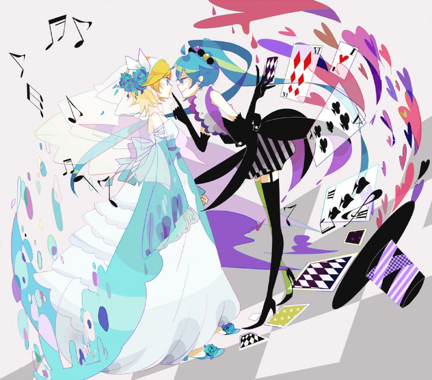 hatsune miku and kagamine rin (vocaloid) drawn by hako_(swimjelly)