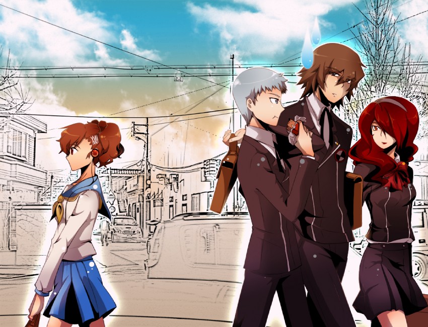 shiomi kotone, kirijou mitsuru, sanada akihiko, and aragaki shinjirou (persona and 2 more) drawn by h.b._(abasparky)