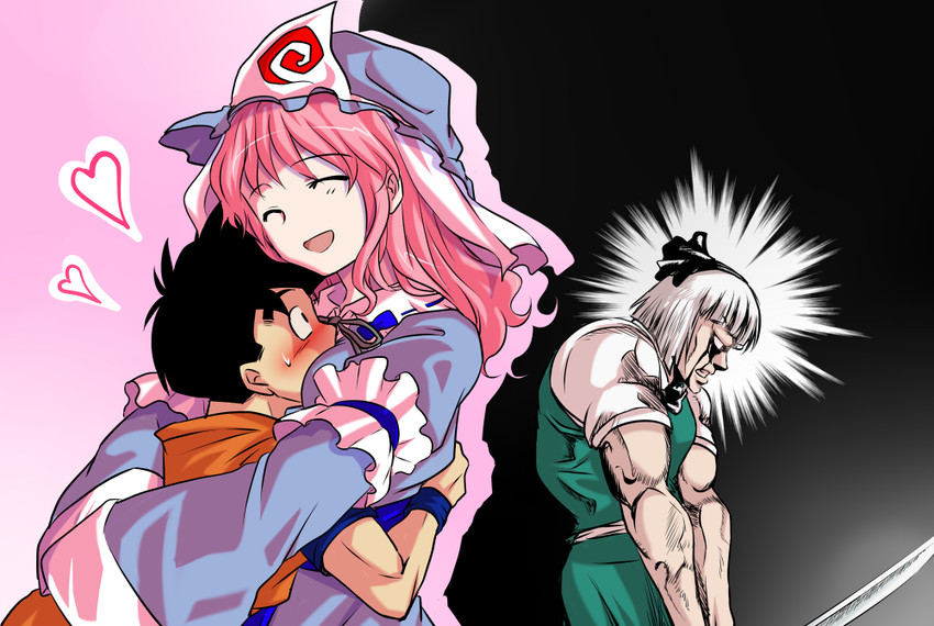 konpaku youmu, saigyouji yuyuko, and son gohan (touhou and 2 more) drawn by dairi