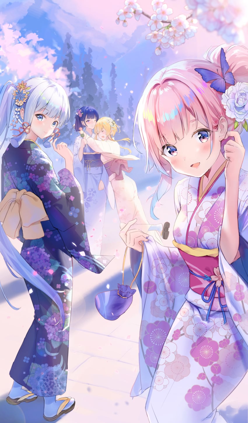 lumine, raiden shogun, kamisato ayaka, and sangonomiya kokomi (genshin impact) drawn by azusa_(980650076)