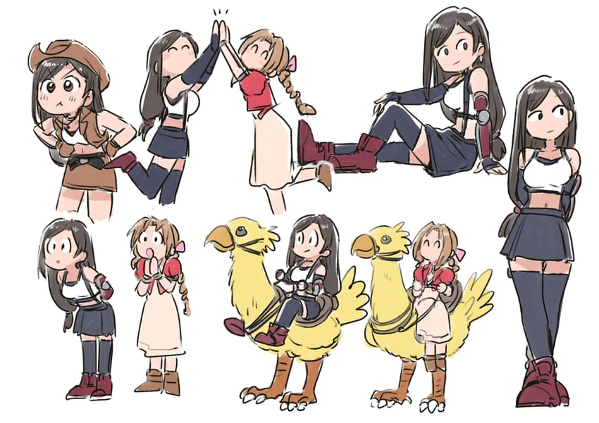 tifa lockhart, aerith gainsborough, and minion 2 (final fantasy and 3 more) drawn by tsubobot