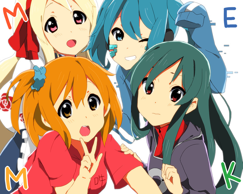 kozakura marry, kido tsubomi, ene, and kisaragi momo (k-on! and 1 more) drawn by hukikojyakku