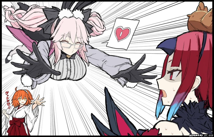 fujimaru ritsuka, tamamo, beni-enma, koyanskaya, and beni-enma alter (fate and 1 more) drawn by noyamanohana