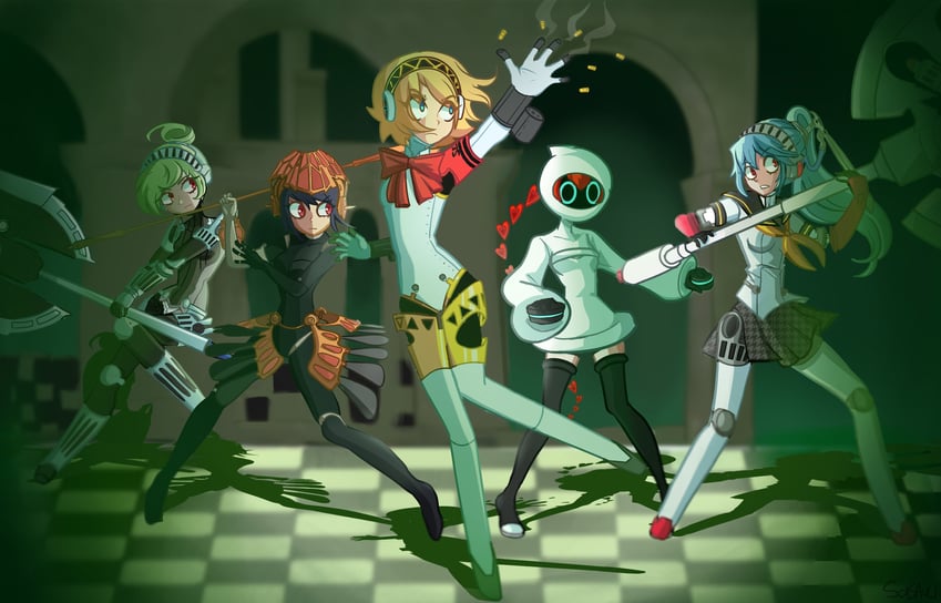 aigis, labrys, metis, sophia, and unit #024 (persona and 5 more) drawn by soisauci