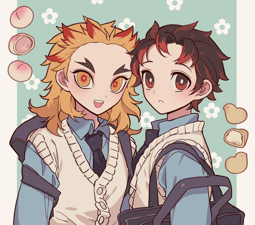 rengoku toujurou and kamado sumihiko (kimetsu no yaiba) drawn by meremero