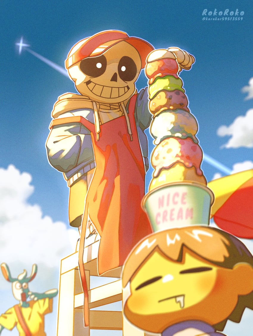 frisk, sans, and nice cream guy (undertale) drawn by noah_(rokoroko)